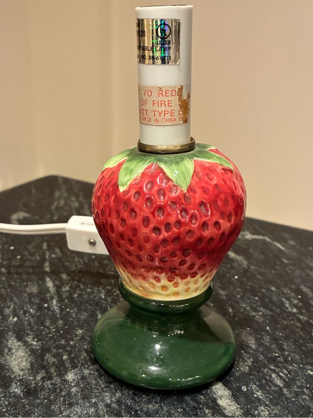 Vintage Ceramic Strawberry Accent Lamp Base Hand Painted Cottagecore Fruit Decor